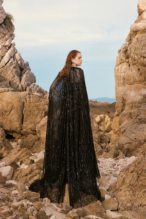 Celina crystal lace sequins cape