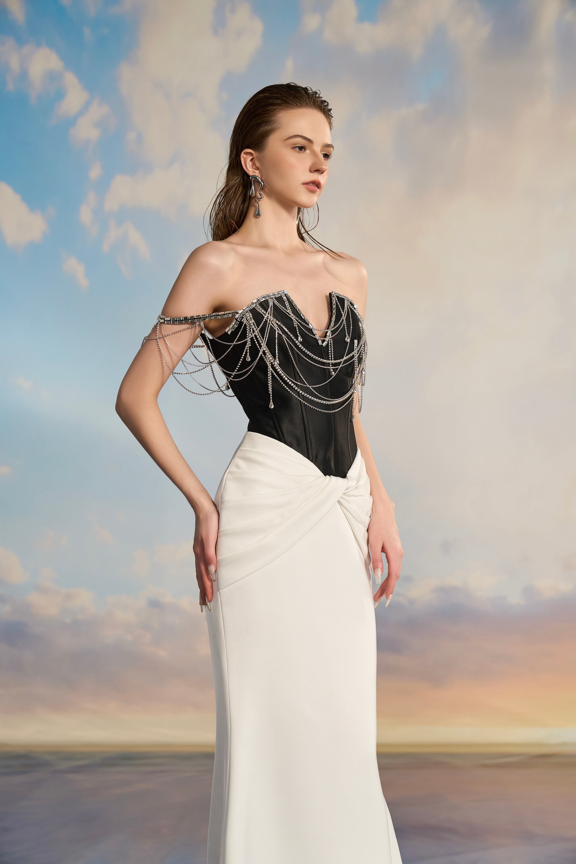 Oriana Royal Taffeta fishtail dress