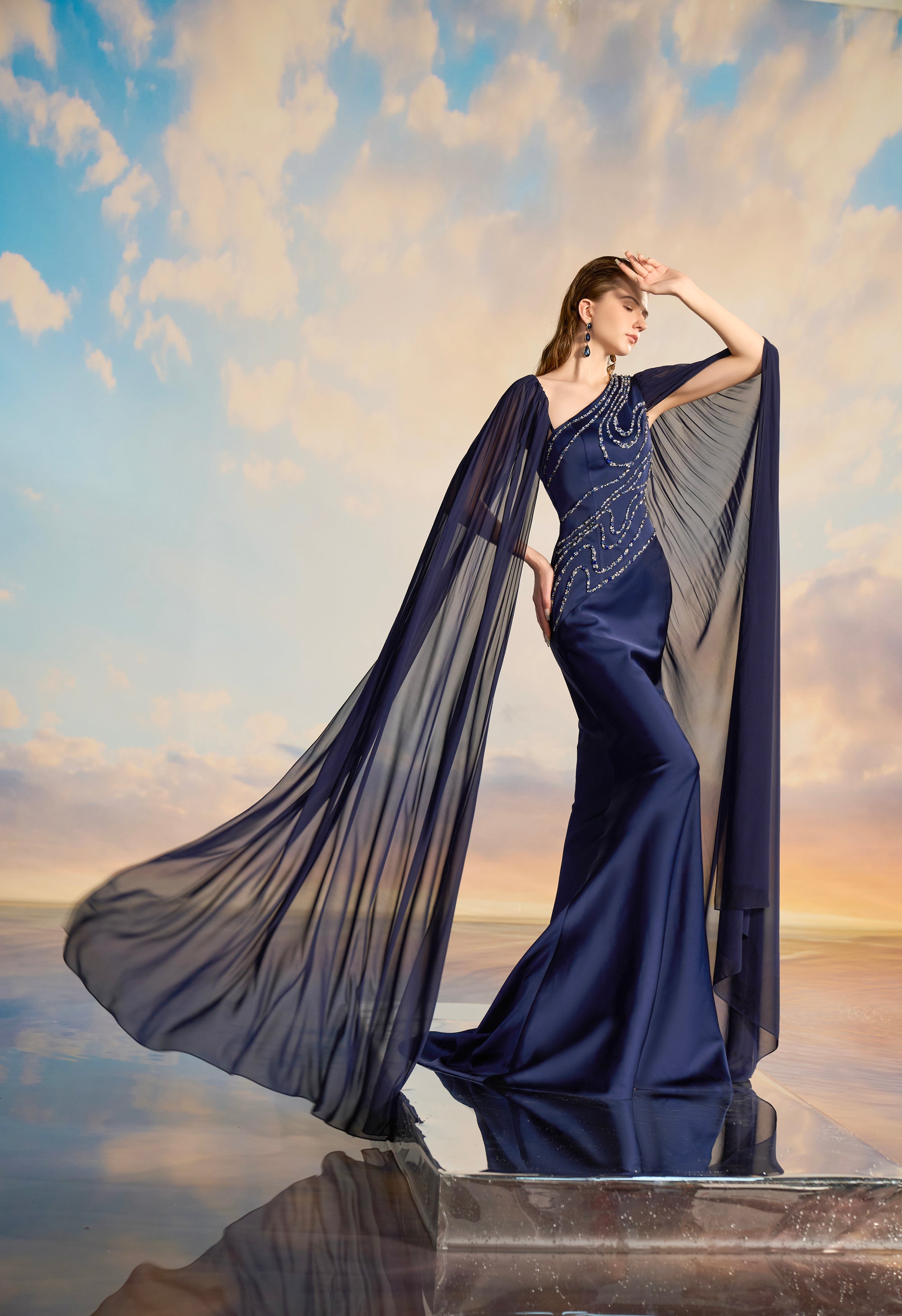 Miranda Silk satin Fishtail dress